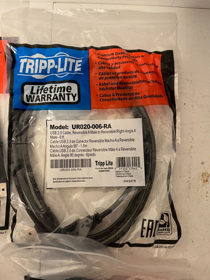 Lot of 6x Tripp Lite UR020-006-RA USB 2.0 Right-Angle 6ft Cables New Sealed