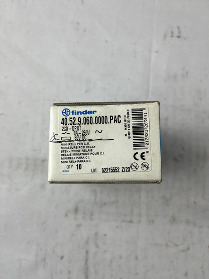 Finder 40.52.9.060.0000.PAC PCB Relay 60VDC Coil 8A 250V DPDT Lot of 10 NEW
