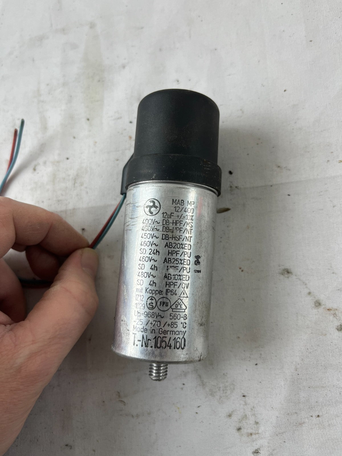 MAB MP 12/400 12µF 400–480V Motor Run Capacitor Made in Germany Used Spare