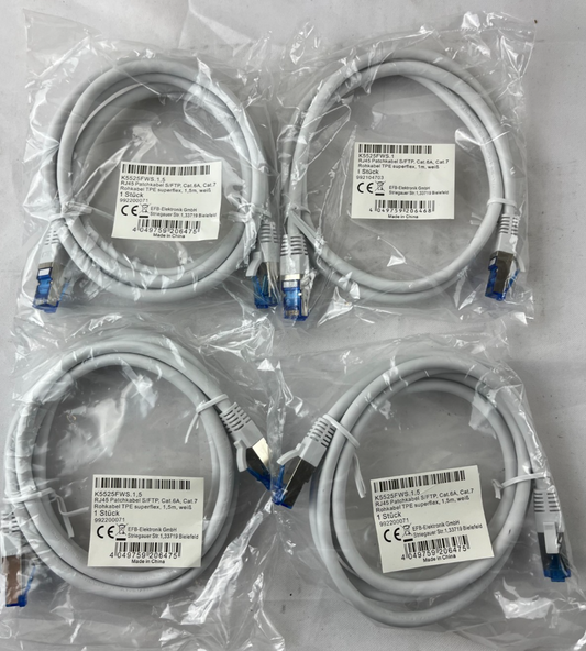 4x EFB K5525FWS NEW Cat.6A S/FTP Patch Cable 1.5m White 10 Gigabit Ethernet