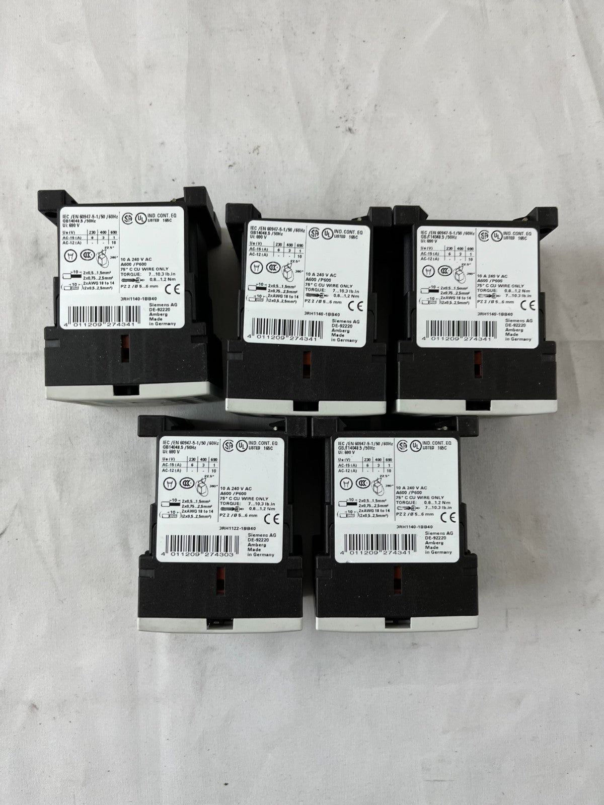 Siemens 3RH1140-1BB40 Contactor Relay 24V DC 4NO Sirius Lot 5pcs Used Spares