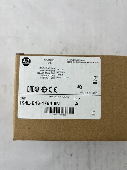 Allen Bradley 194L-E16-1754-6N 16A 4P Disconnect Switch New Spare Unit