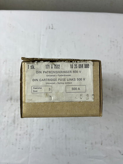 LK-NES 171A7532 DIN 3 Cartridge Fuse Link 500A 500V Industrial Fuse NEW Spare