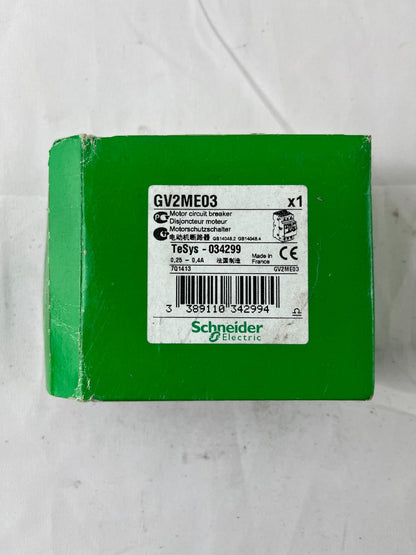 Schneider Electric GV2ME03 TeSys Motor Circuit Breaker 0.25-0.4A 3P 100kA NEW