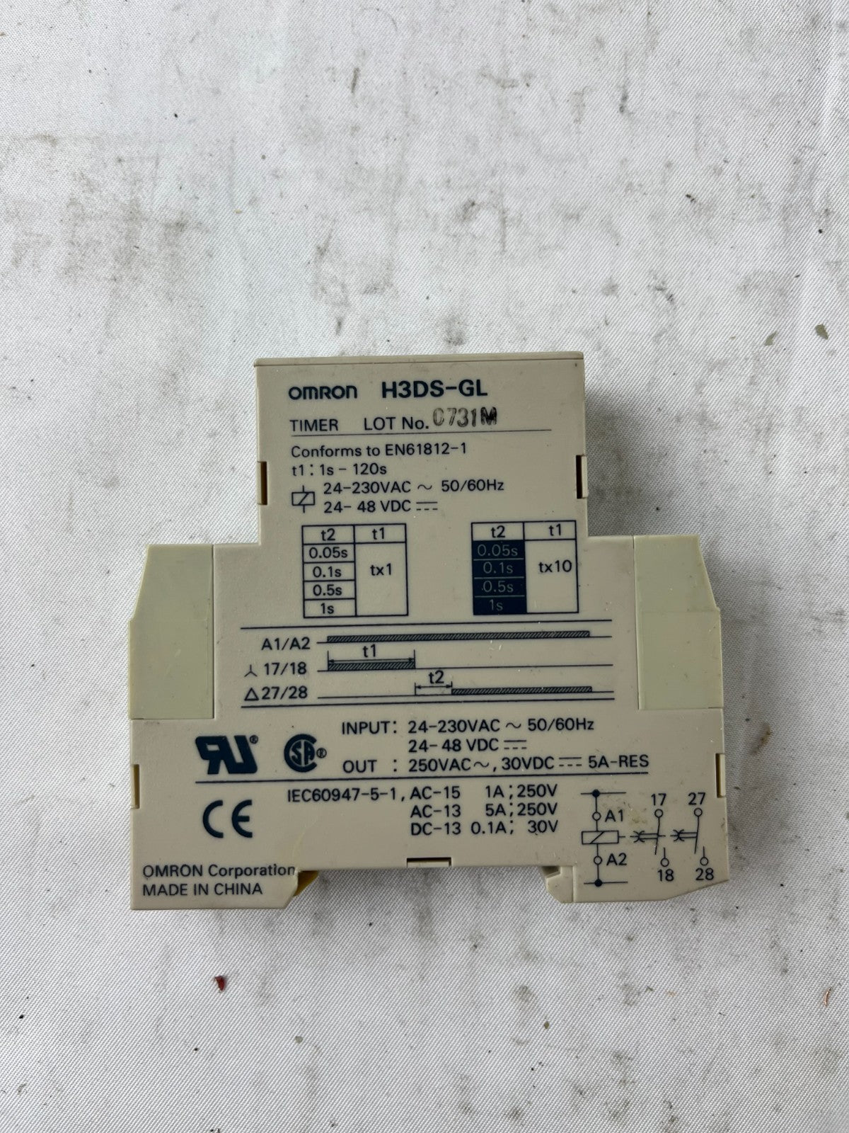 Omron H3DS-GL Timer Relay 24-230VAC 24-48VDC DIN Rail Used Spare Unit