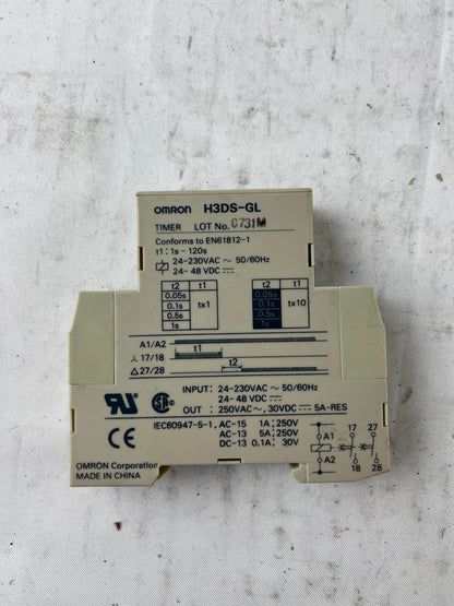 Omron H3DS-GL Timer Relay 24-230VAC 24-48VDC DIN Rail Used Spare Unit
