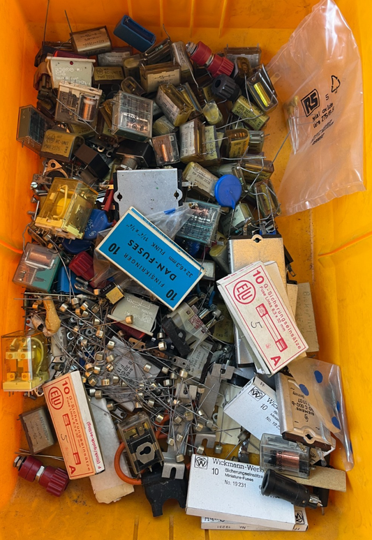 Vintage Electronics Grab Box – RC Snubber Units, Relays, Fuses, Mixed Components