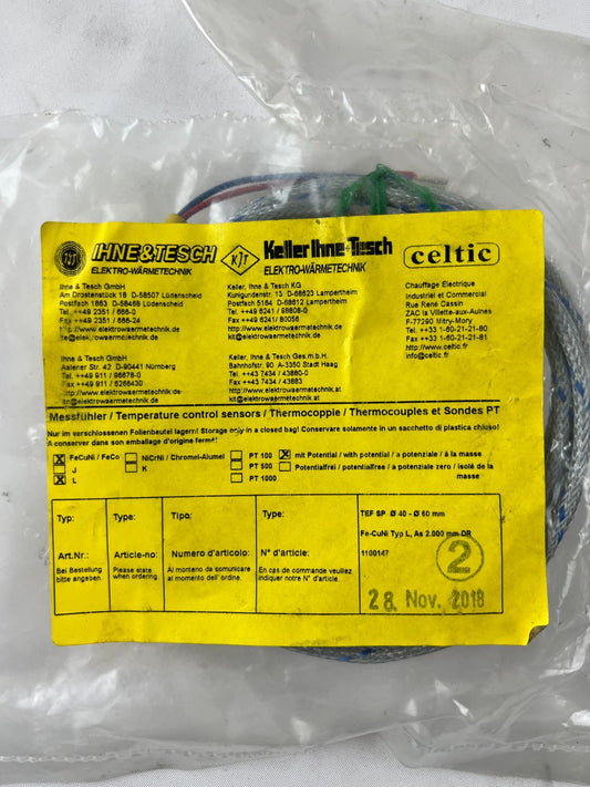 Ihne & Tesch TEF SP Thermocouple Type L Ø40‑60 mm Pipe Clamp Sensor 2m Cable