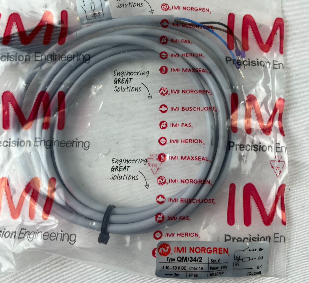 IMI Norgren QM/34/2 Reed Proximity Switch 10–30 V DC 1A 2 m Cable IP66 New