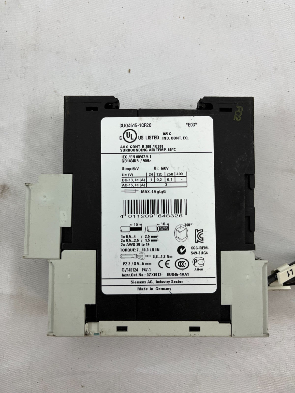 Siemens SIRIUS 3UG4615-1CR20 Phase Monitoring Relay 3-Phase 160-690V Digital