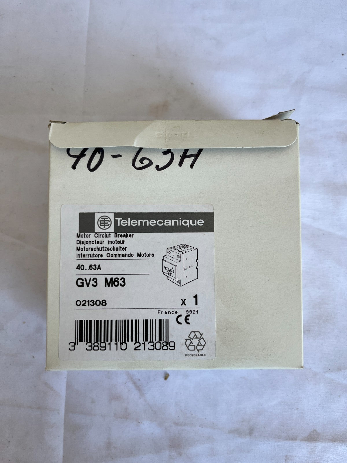Telemecanique GV3 M63 Motor Circuit Breaker 40-63A New Spare Unit
