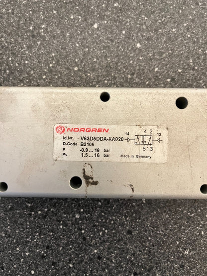 Norgren Pneumatic Solenoid Valve V63D5DDA-XA020 16 Bar - Used