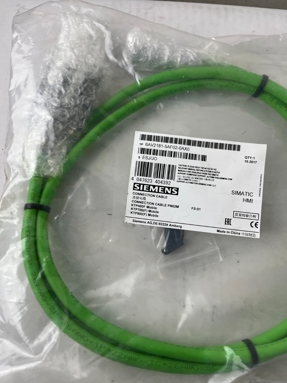 Siemens 6AV2181-5AF02-0AX0 Connection Cable PN02M for KTP Mobile PN New