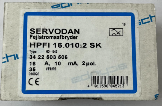 Servodan HPFI 16.010.2 SK 16A 10mA RCD Residual Current Device New Spare Unit
