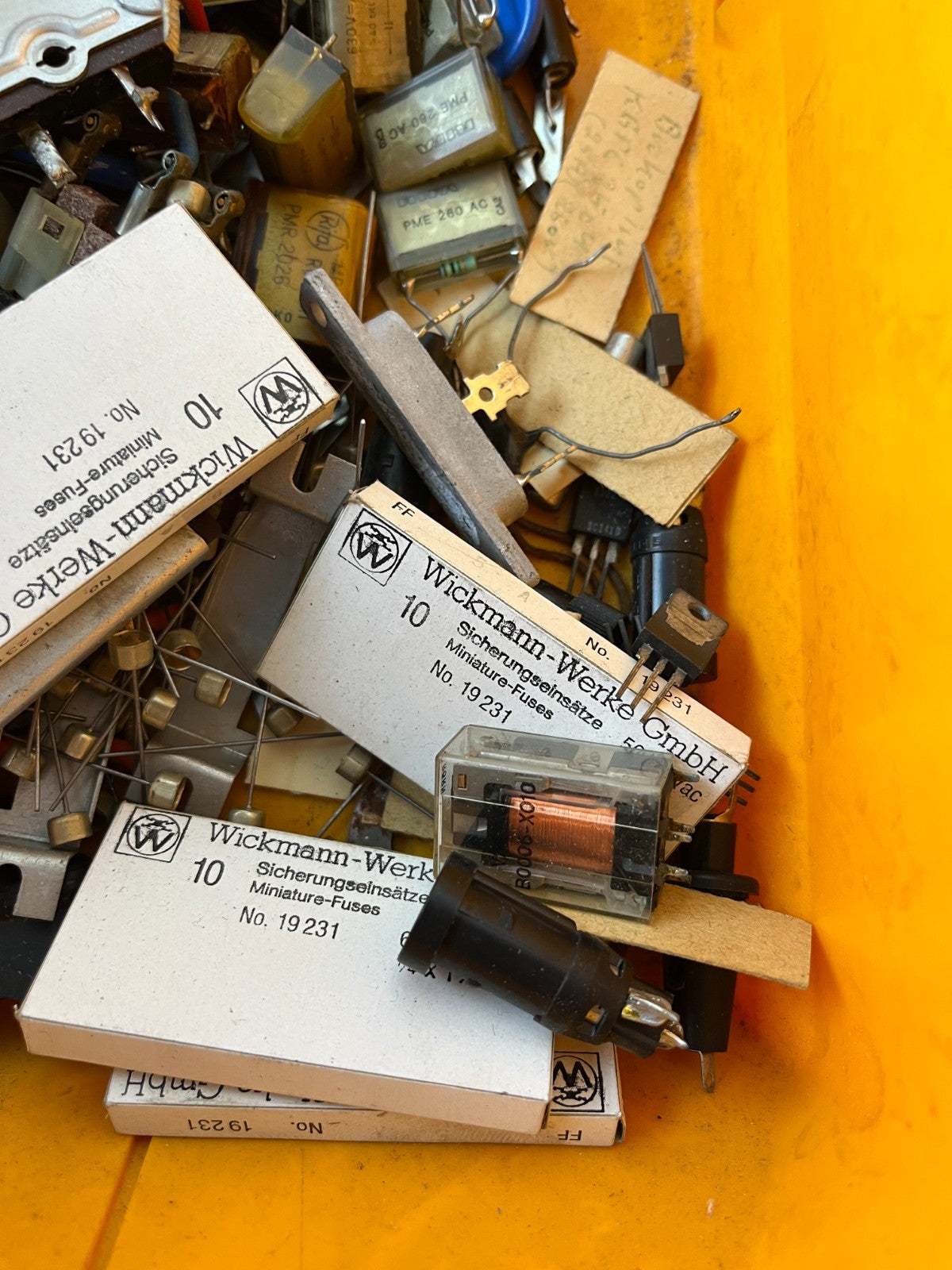 Vintage Electronics Grab Box – RC Snubber Units, Relays, Fuses, Mixed Components