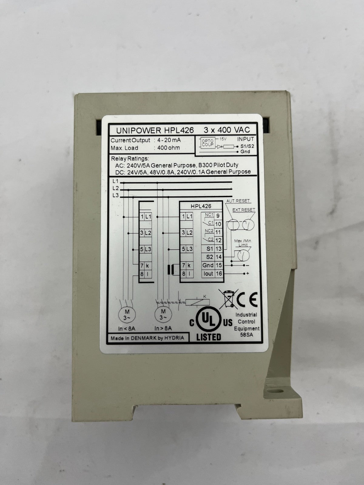 Unipower HPL426 Motor Protection Relay 3x400V AC Load Monitor NEW Made Denmark