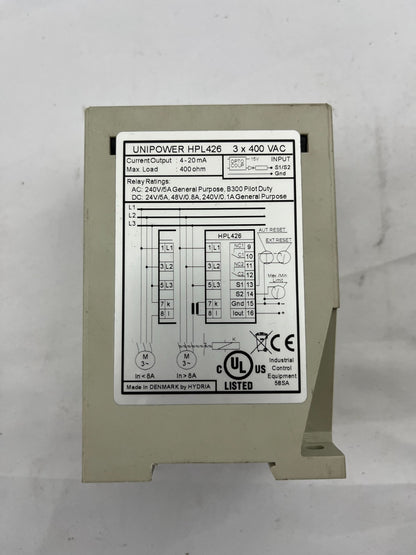 Unipower HPL426 Motor Protection Relay 3x400V AC Load Monitor NEW Made Denmark