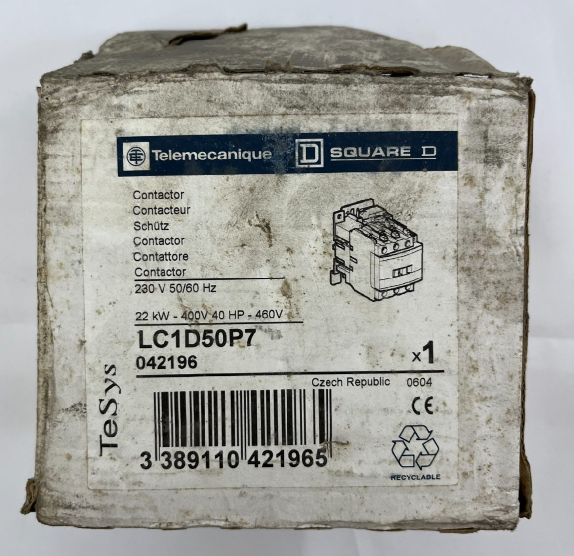 Telemecanique LC1D50P7 Contactor Square D 50A 3-Pole 230V AC New Open Box