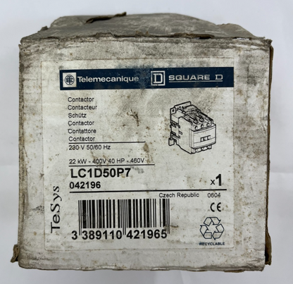 Telemecanique LC1D50P7 Contactor Square D 50A 3-Pole 230V AC New Open Box