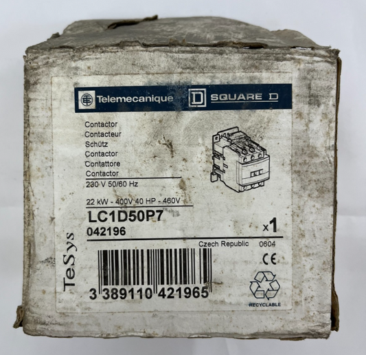Telemecanique LC1D50P7 Contactor Square D 50A 3-Pole 230V AC New Open Box