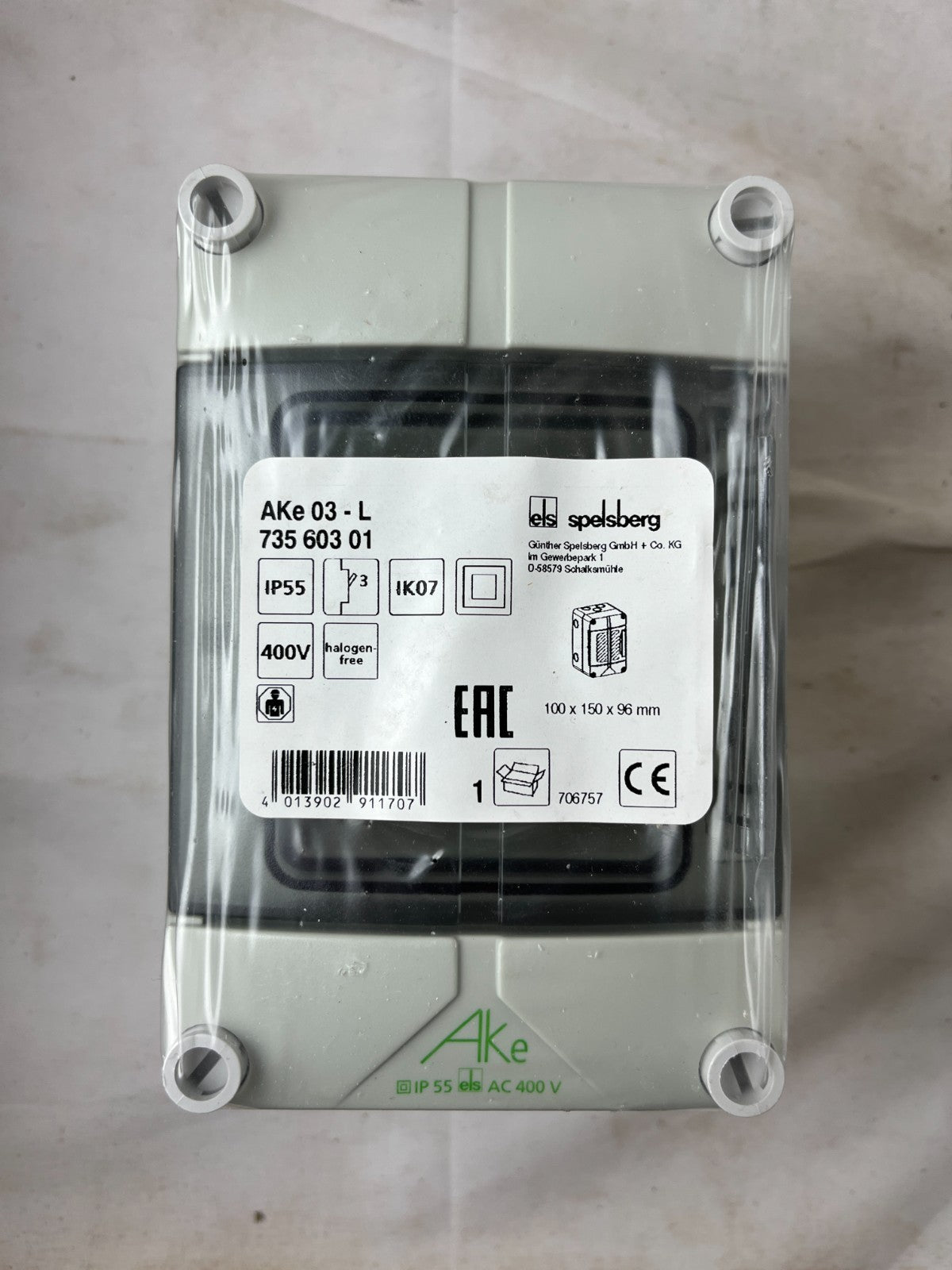 Spelsberg AKe 03-L 73560301 IP55 3 Module Enclosure 400V New in Box
