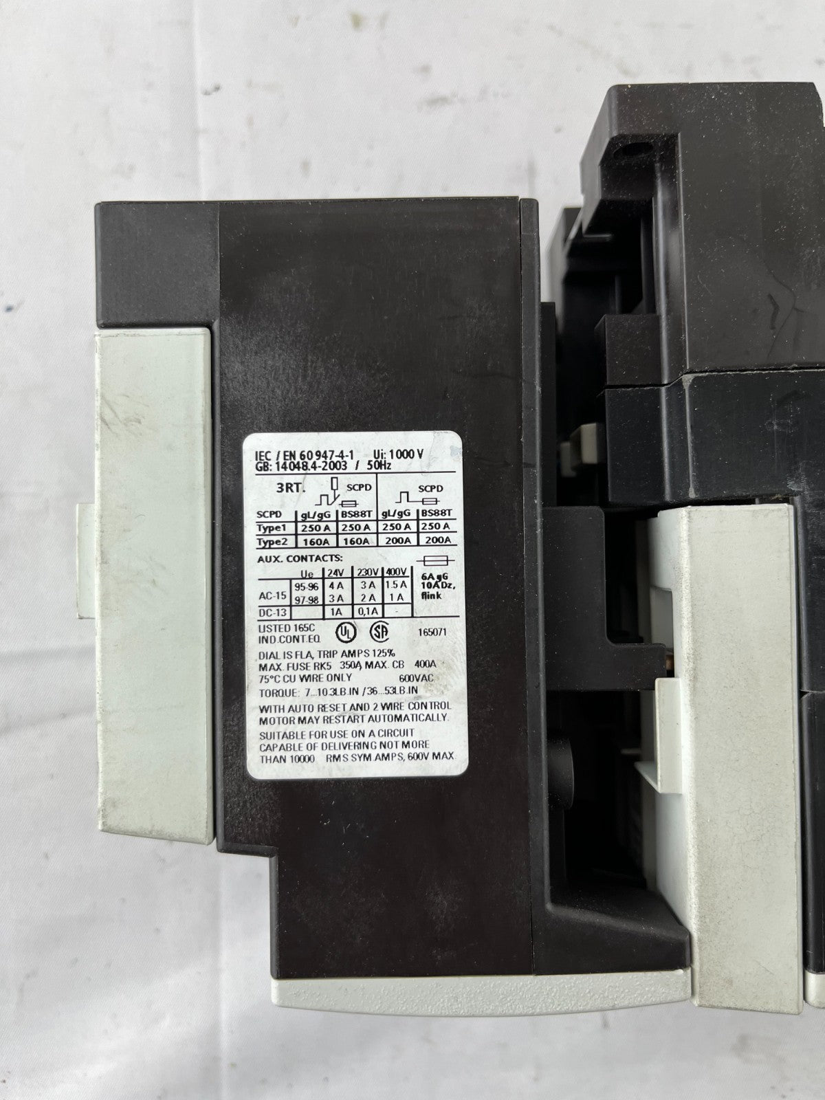 Siemens 3RT1044-1AP00 Contactor + 3RU1146-4MB0 Overload Relay 65A 30kW 230V Coil