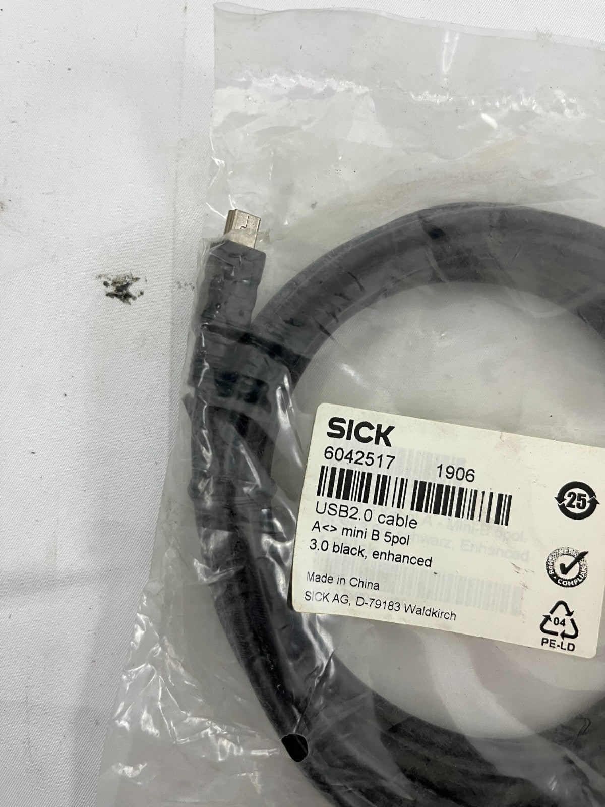 SICK 6042517 USB2.0 Cable A to Mini B 5-Pin 3m Enhanced Black NEW Sealed