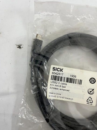 SICK 6042517 USB2.0 Cable A to Mini B 5-Pin 3m Enhanced Black NEW Sealed