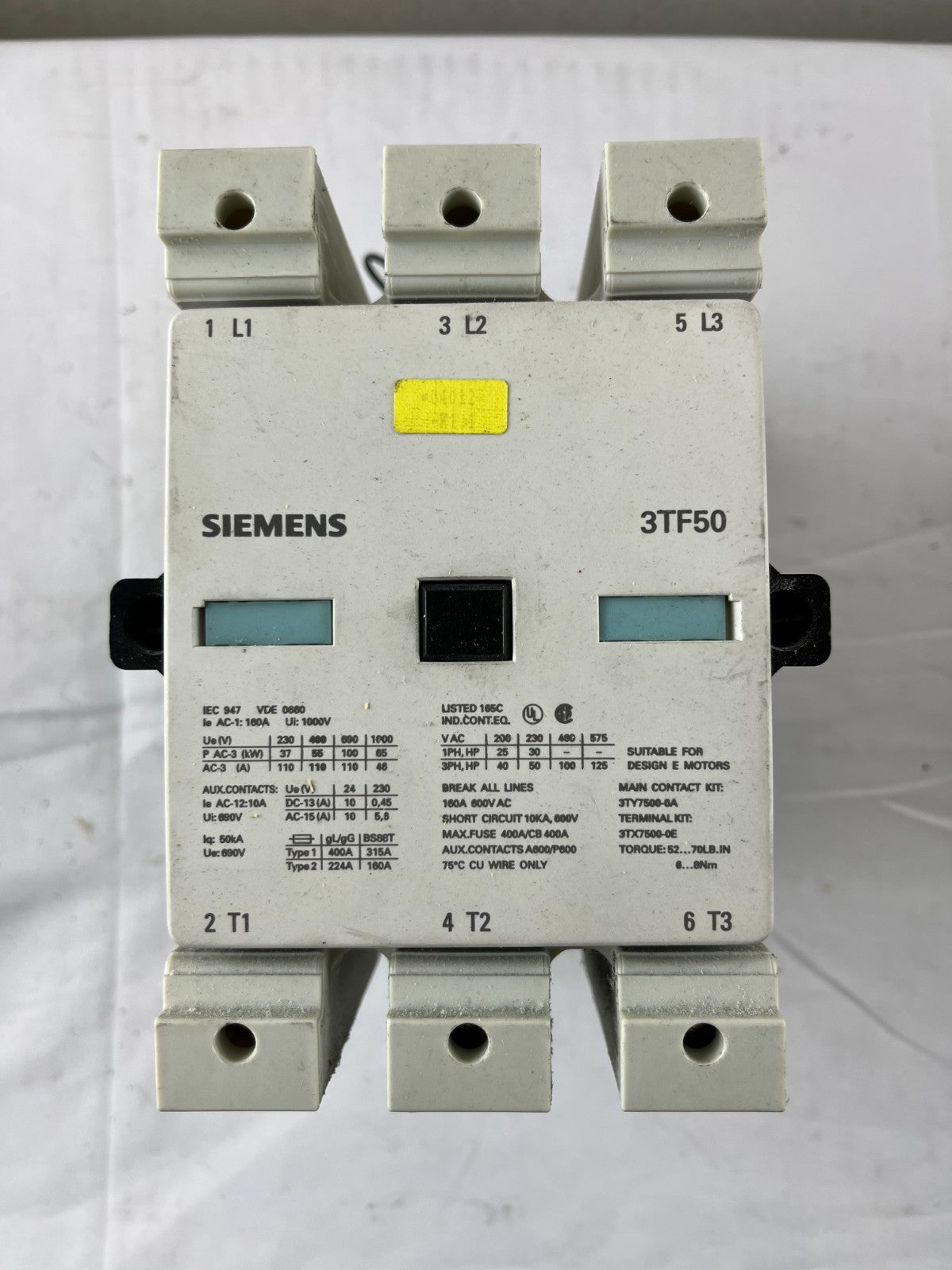 Siemens 3TF50 World Series Power Contactor 3-Pole 110A 600V With Coil Used
