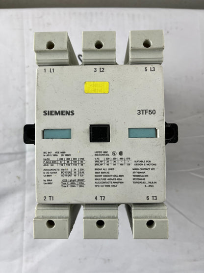 Siemens 3TF50 World Series Power Contactor 3-Pole 110A 600V With Coil Used