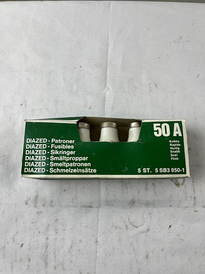 Siemens 5SB3 950‑1 Diazed 50A Quick‑Acting DIII Fuse Links Box Of 5 New Spares