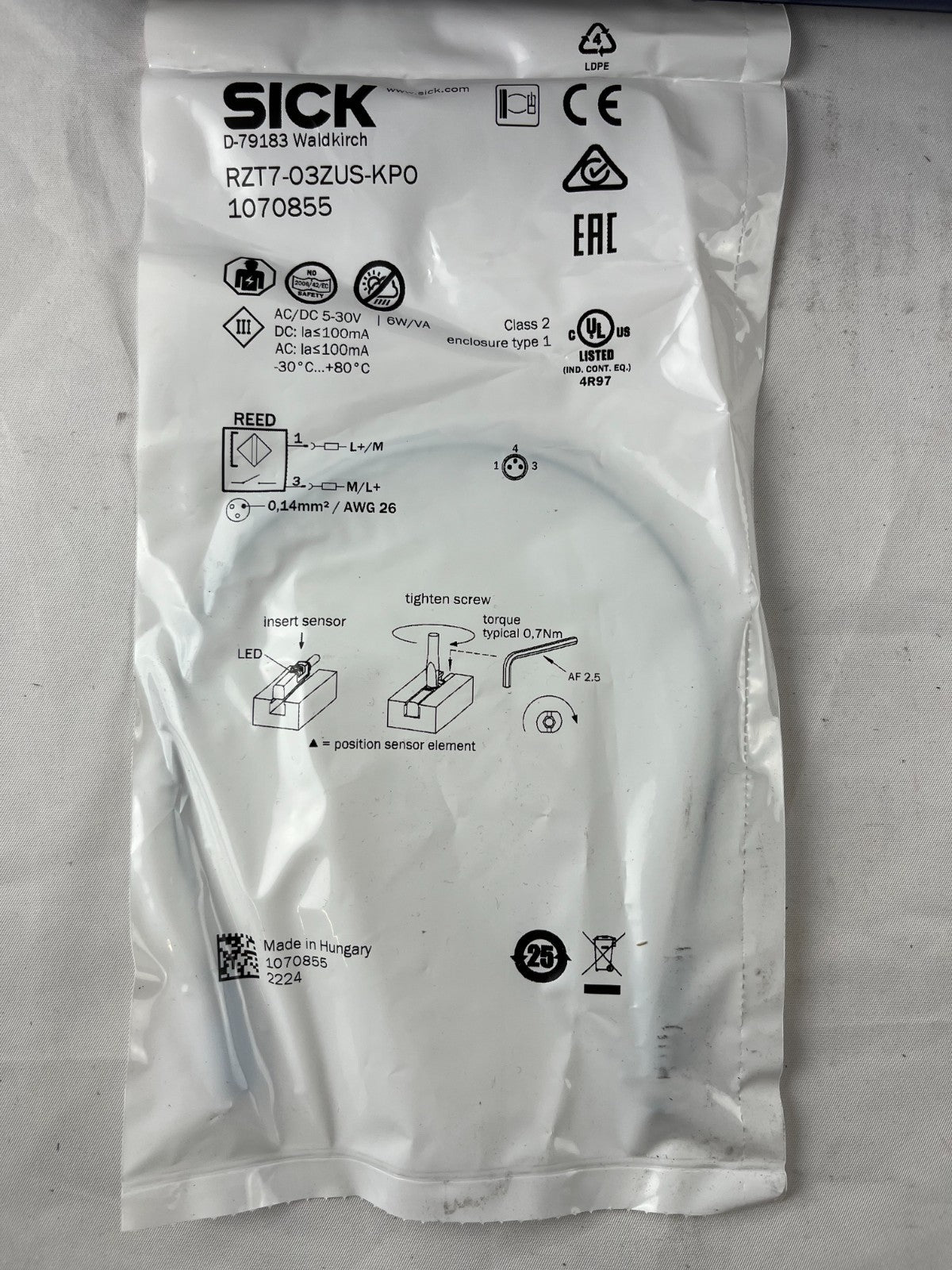 Sick RZT7-03ZUS-KP0 1070855 Reed Cylinder Sensor New Sealed M8 Pneumatic 2024