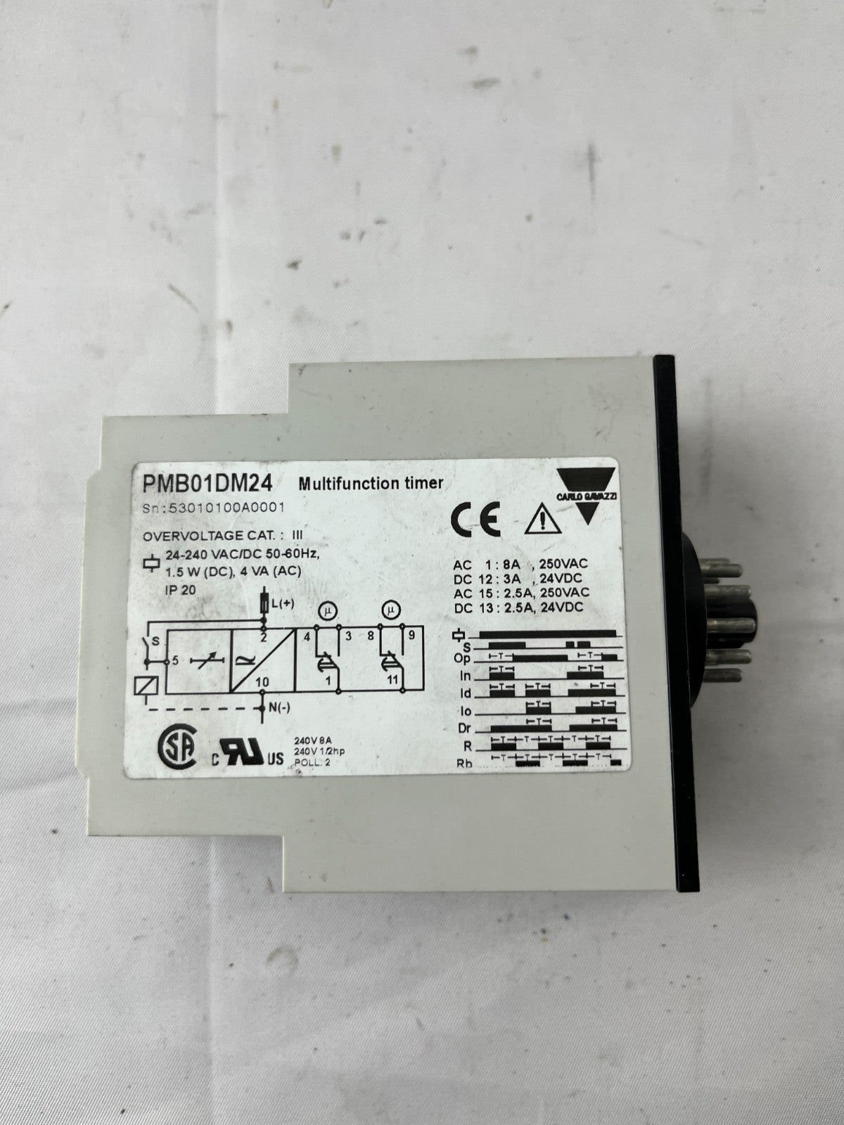 Carlo Gavazzi PMB01DM24 Multifunction Timer Relay 24–240VAC/DC DPDT Plug‑In Used