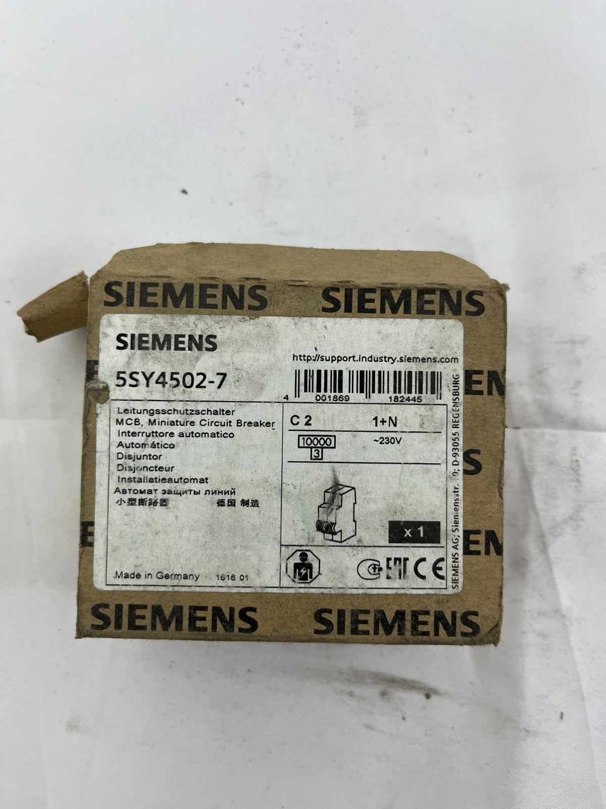 Siemens 5SY4502-7 MCB Miniature Circuit Breaker 1+N 2A C-Curve 230 Germany