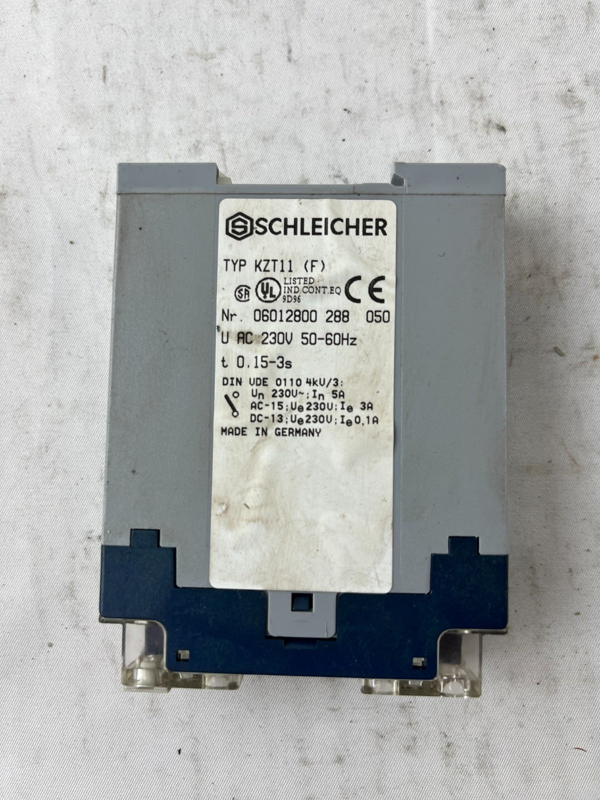 Schleicher KZT11 Timer Relay 230VAC 0.15-3s Time Delay DIN Rail Used Spare Unit