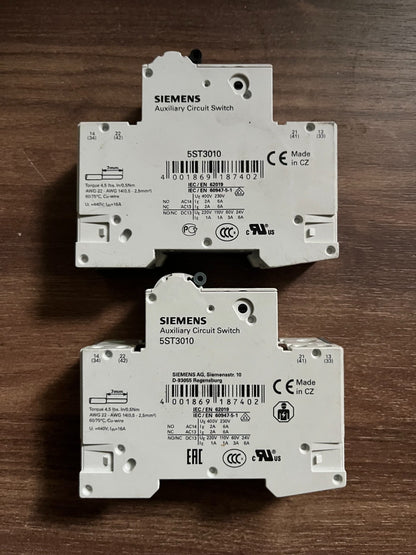 2x Siemens MCB Circuit Breaker & Auxiliary Switches 5SY4104-7 5SY4106-7 5ST301