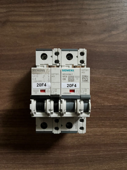 2x Siemens MCB Circuit Breaker & Auxiliary Switches 5SY4104-7 5SY4106-7 5ST301
