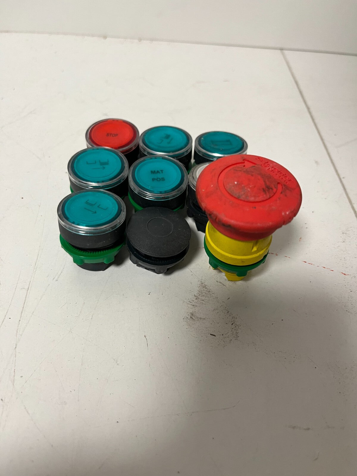 Lot of 9 Industrial Push Buttons & Emergency Stop - Schneider Electric & Others