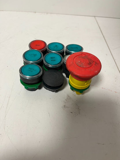 Lot of 9 Industrial Push Buttons & Emergency Stop - Schneider Electric & Others