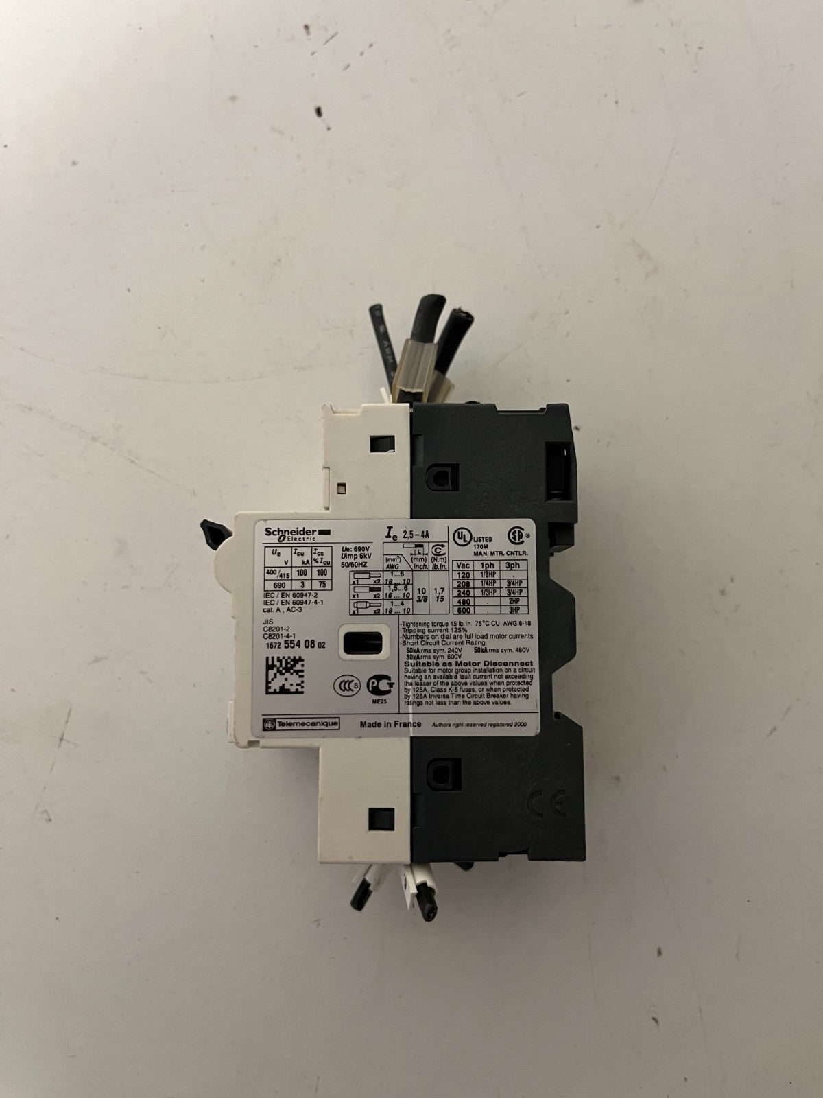 Schneider Telemecanique GV2-RT08 2.5–4A Motor Circuit Breaker, Used Spare Unit