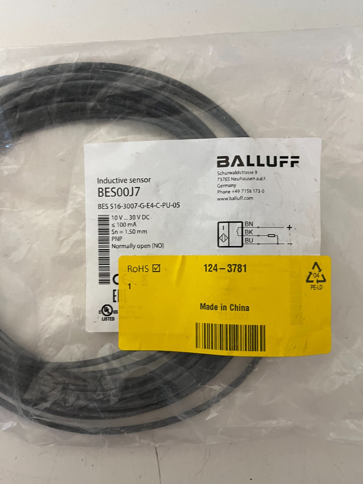 Balluff BES00J7 Inductive Sensor BES 516-3007-G-E4-C-PU-05 PNP NO 1.5mm New