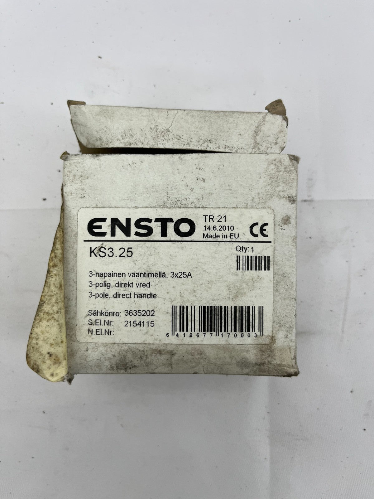 NEW Ensto KS3.25 3-Pole 25A Rotary Load Break Switch DIN Rail/Panel Mount Boxed