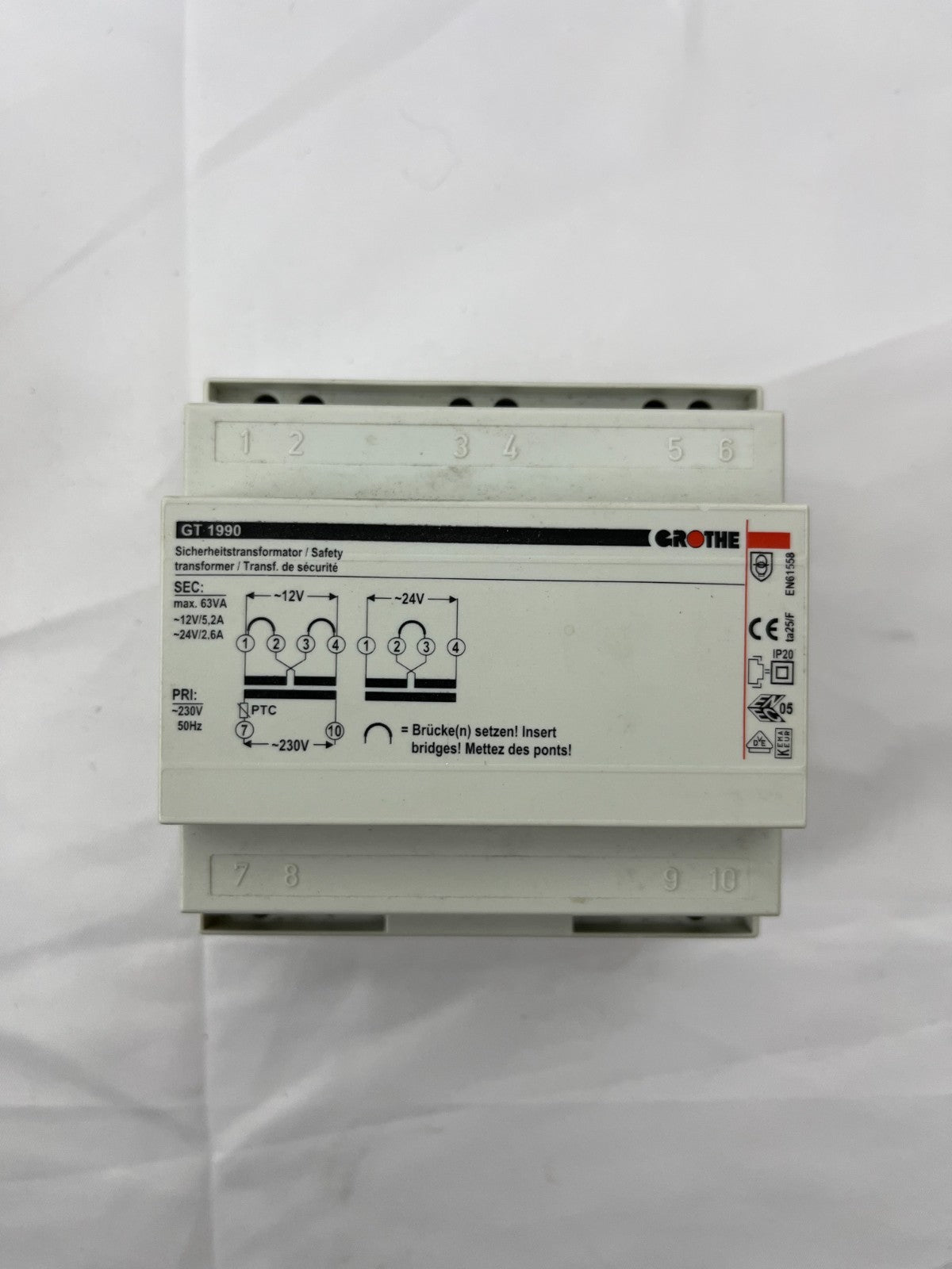 Grothe GT 1990 Safety Transformer 12/24V 5.2/2.6A Model 14160 New Open Box