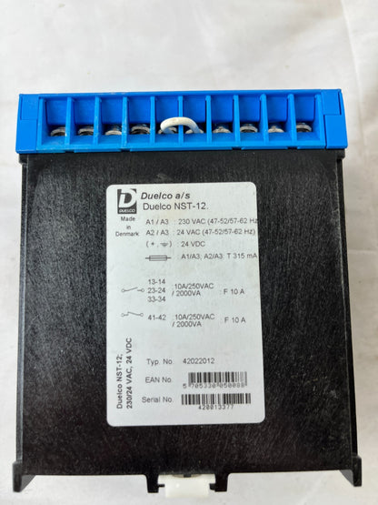 Duelco NST-12 Safety Relay Emergency Stop Module 24VDC 24VAC 230VAC Used Spare