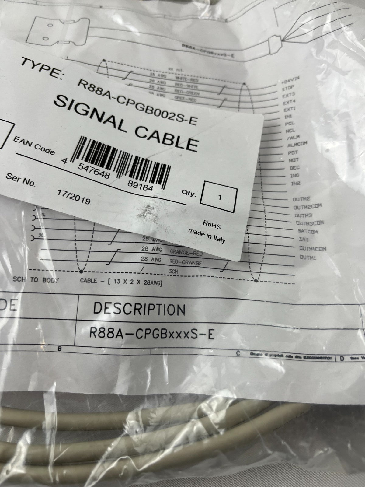 Omron R88A-CPGB002S-E CN1 I/O Signal Cable 2m for G-Series / G5 EtherCAT Servo