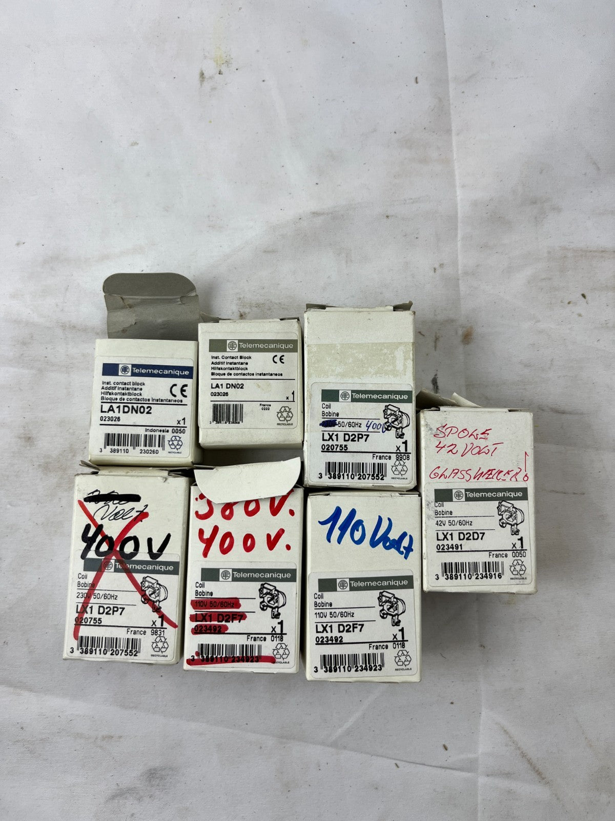 Telemecanique Contactors Coils Auxiliary Contacts Lot LA1DN02 LX1D2F7 NOS