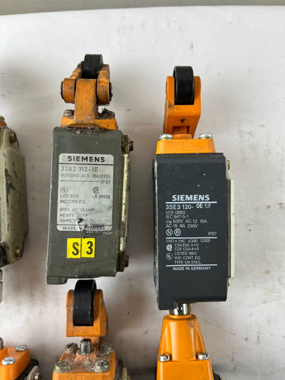 Siemens Limit Switch Lot 6pcs 3ZA2 312-1E 3SE3 120 Roller Lever IP67 Used Spares