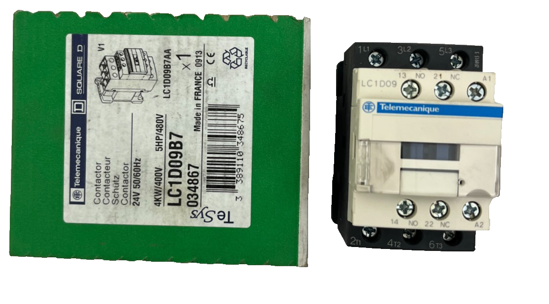 Telemecanique LC1D09B7 Contactor 24V AC Coil, 3P, 9A, 4kW/400V, New in Box