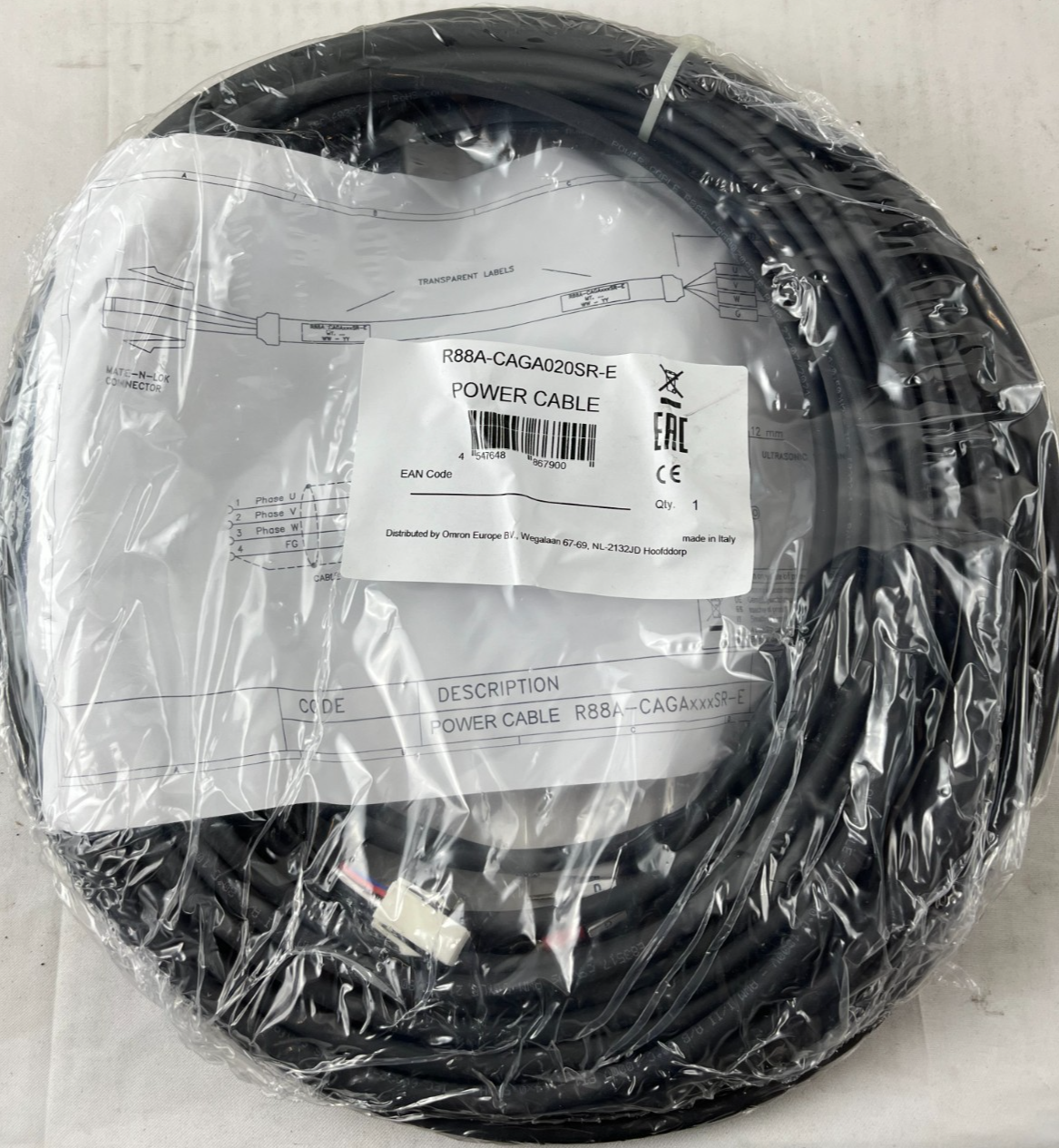 Omron R88A-CAGA020SR-E Servo Motor Power Cable 20 m New Sealed Unused