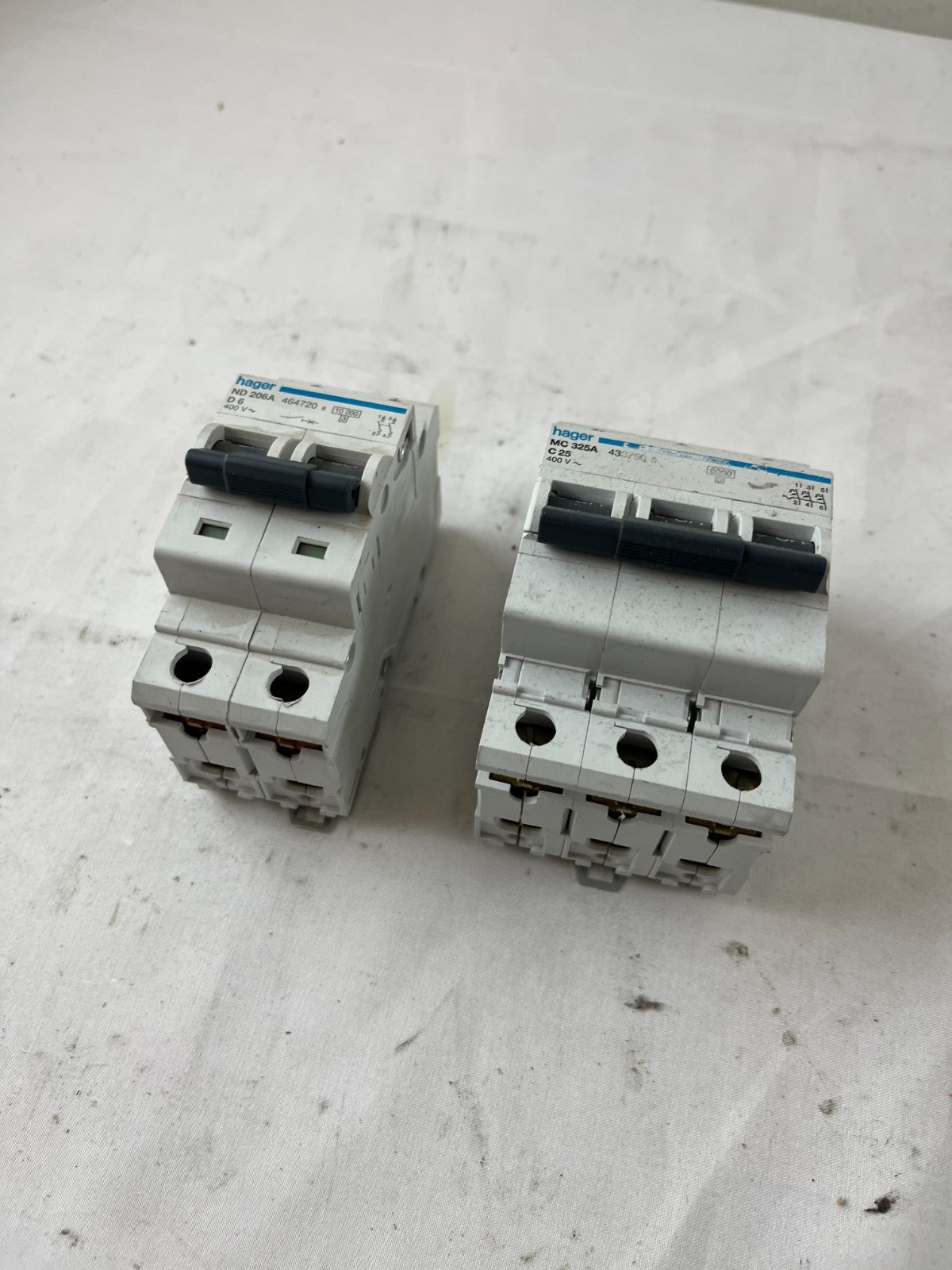 Hager ND206A D6 2P & MC325A C25 3P Circuit Breaker Lot 2pcs 400V Used Spares